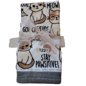 Kassafina Hand Towel Varied Cats Brown  Beige "Meow" Decorative Velour Gray Edge